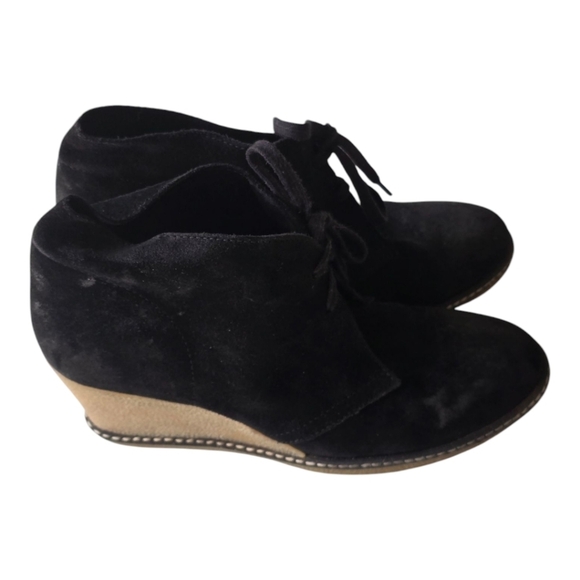 J Crew MacAlister Black Tan Suede Wedge Ankle Boots Womens 8 Lace Made In Italy - Picture 2 of 14